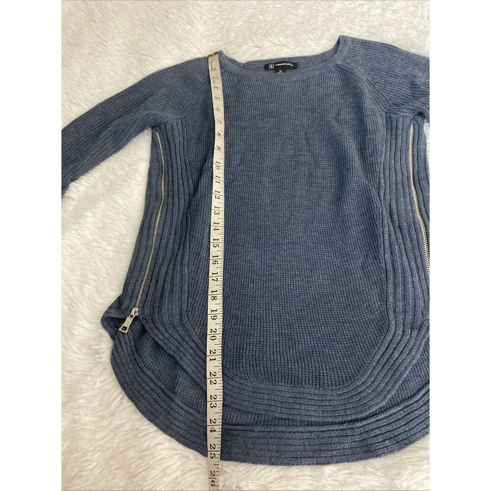 INC Sweater Gray Blue Long Sleeve Size Petite PS Sweatshirt Wool Blend Zipper